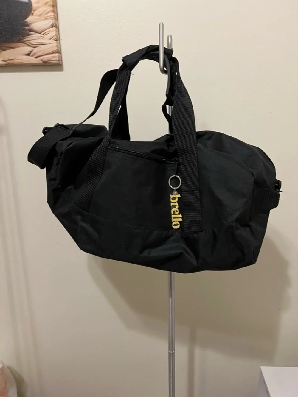 Black Nylon Men's Duffel Bag with Adjustable Shoulder Strap